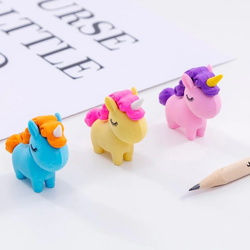 

3pcs/set Creative kawaii unicorn diy eraser set Cartoon pencil writing correction rubber stationery Child gift prize