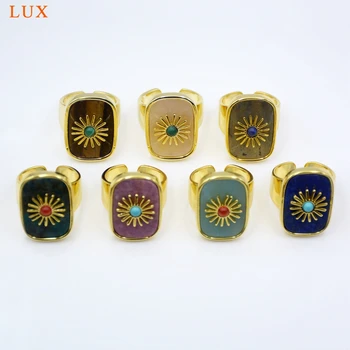 Natural Gems Stone rings Fashion Gold-plated Crystal with Flower Metal charm Stone Beads Paved rings for women 
Natural Gems Stone rings Fashion Gold-plated Crystal with Flower Metal charm Stone Beads Paved rings for women