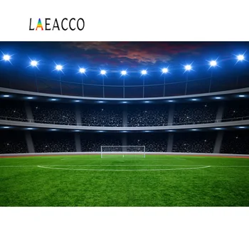 

Laeacco Soccer Backgrounds Goal Stadium Spotlight Green Grass Child Birthday Portrait Photography Backdrops Photocall Studio