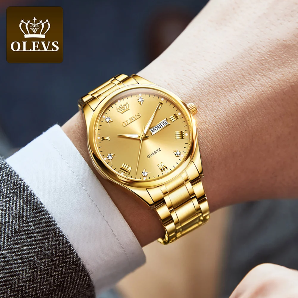 2020 OLEVS кварцевые часы мужские роскошные золотые из нержавеющей стали с датой для