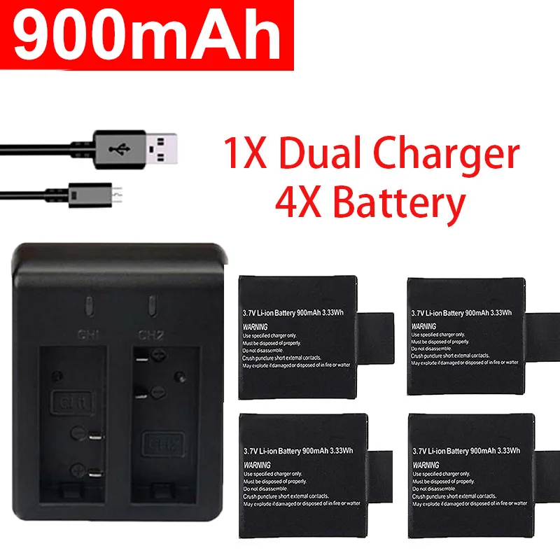 4pcs-1050mAh-Rechargeable-Battery-for-EKEN-4K-H8-H9-H9R-Action-Camera-Battery-with1-Charger-For