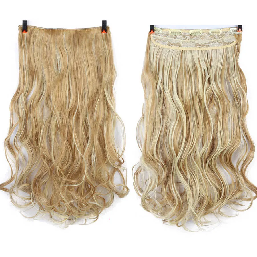 Удлинитель для волос с зажимом 24 дюйма блонд черный|Синтетический цельный на