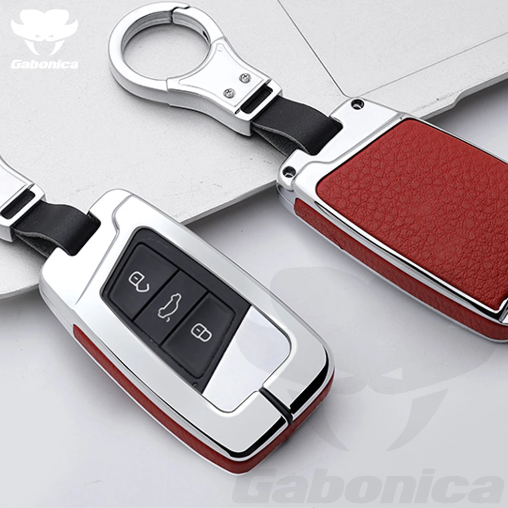 

New Zinc alloy Leather Car Key Cover For VW Volkswagen Magotan Passat B8 Skoda Superb Kodiaq A7 Smart Remote Fob Protector Case