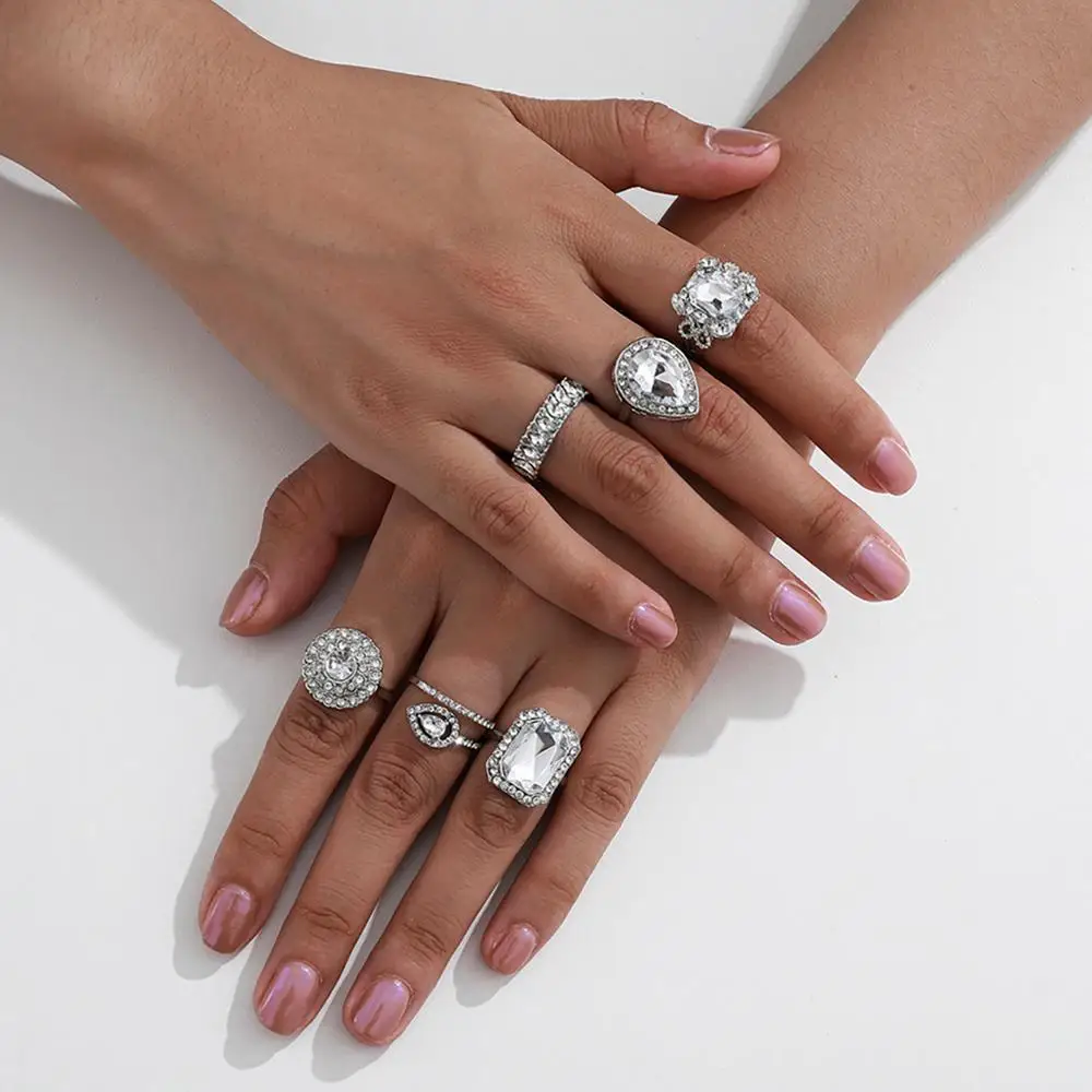 Lacteo 6 pcs/set Punk Love Heart Teardrop Shape Transparent Rhinestone Ring Statement Silver Color Charm Ring for Women Gifts
Lacteo 6 pcs/set Punk Love Heart Teardrop Shape Transparent Rhinestone Ring Statement Silver Color Charm Ring for Women Gifts