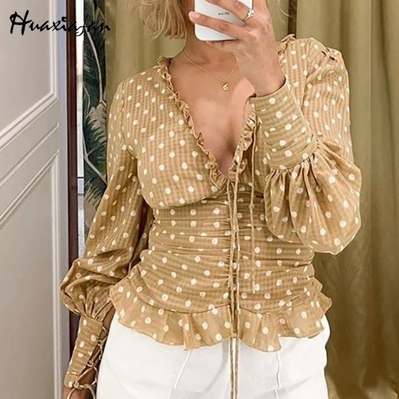 Huaxiafan dot print blouse lace up blouse shirts ruffled sexy v neck bandage lantern long sleeve shirts new vintage tops elegant
Huaxiafan dot print blouse lace up blouse shirts ruffled sexy v neck bandage lantern long sleeve shirts new vintage tops elegant
