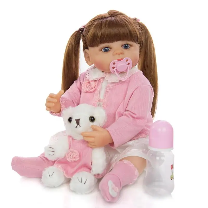 22 Inch Double Ponytail Girl Full Body Realistic Soft Silicone Dolls 55cm with Mini Bear Feeding Bottle Childrens' Gift
22 Inch Double Ponytail Girl Full Body Realistic Soft Silicone Dolls 55cm with Mini Bear Feeding Bottle Childrens' Gift