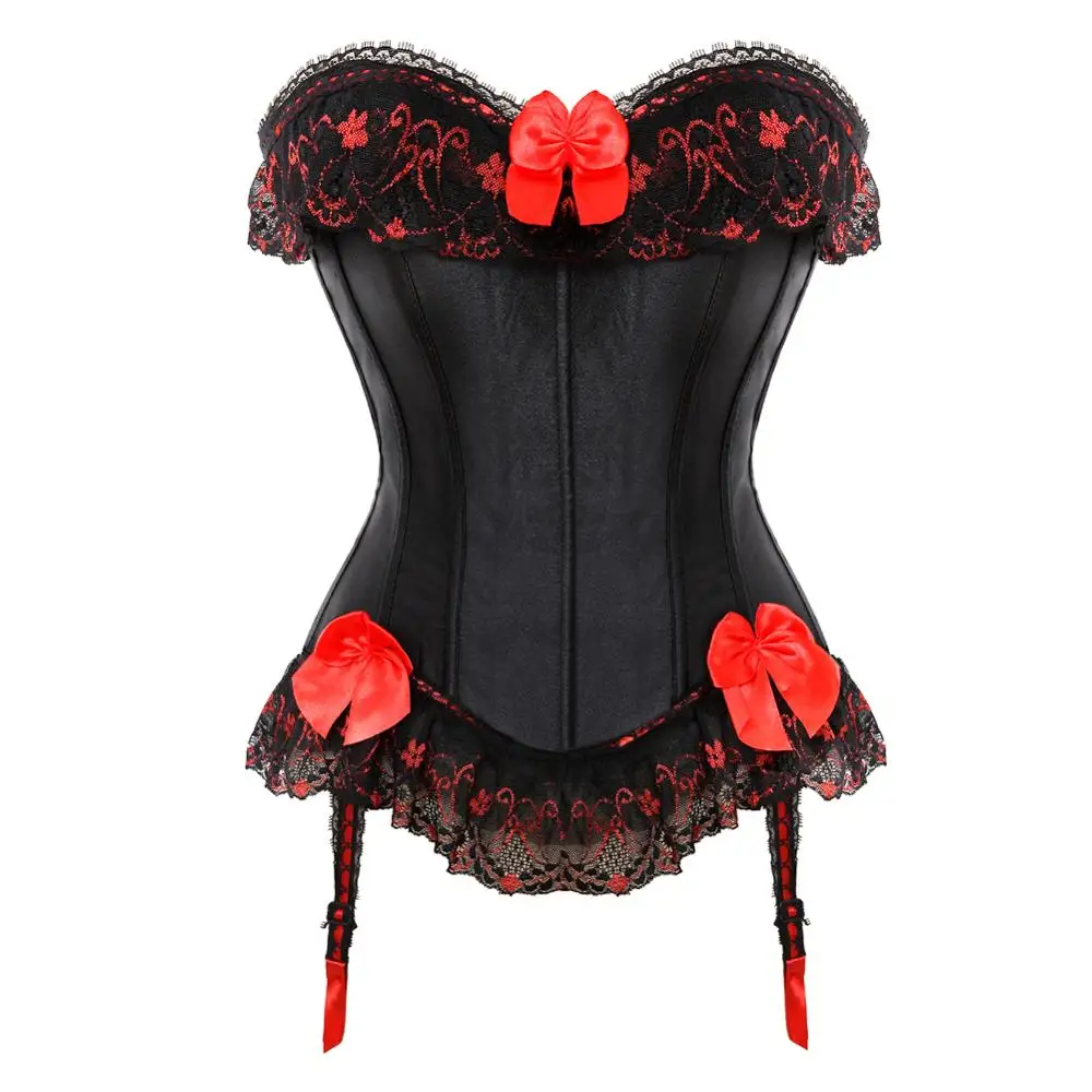 

Corset Top Bustier Plus Size Gothic Lace Trim Brocade Women Corselet Burlesque Sexy Overbust Lingerie Mujer Victorian Costume