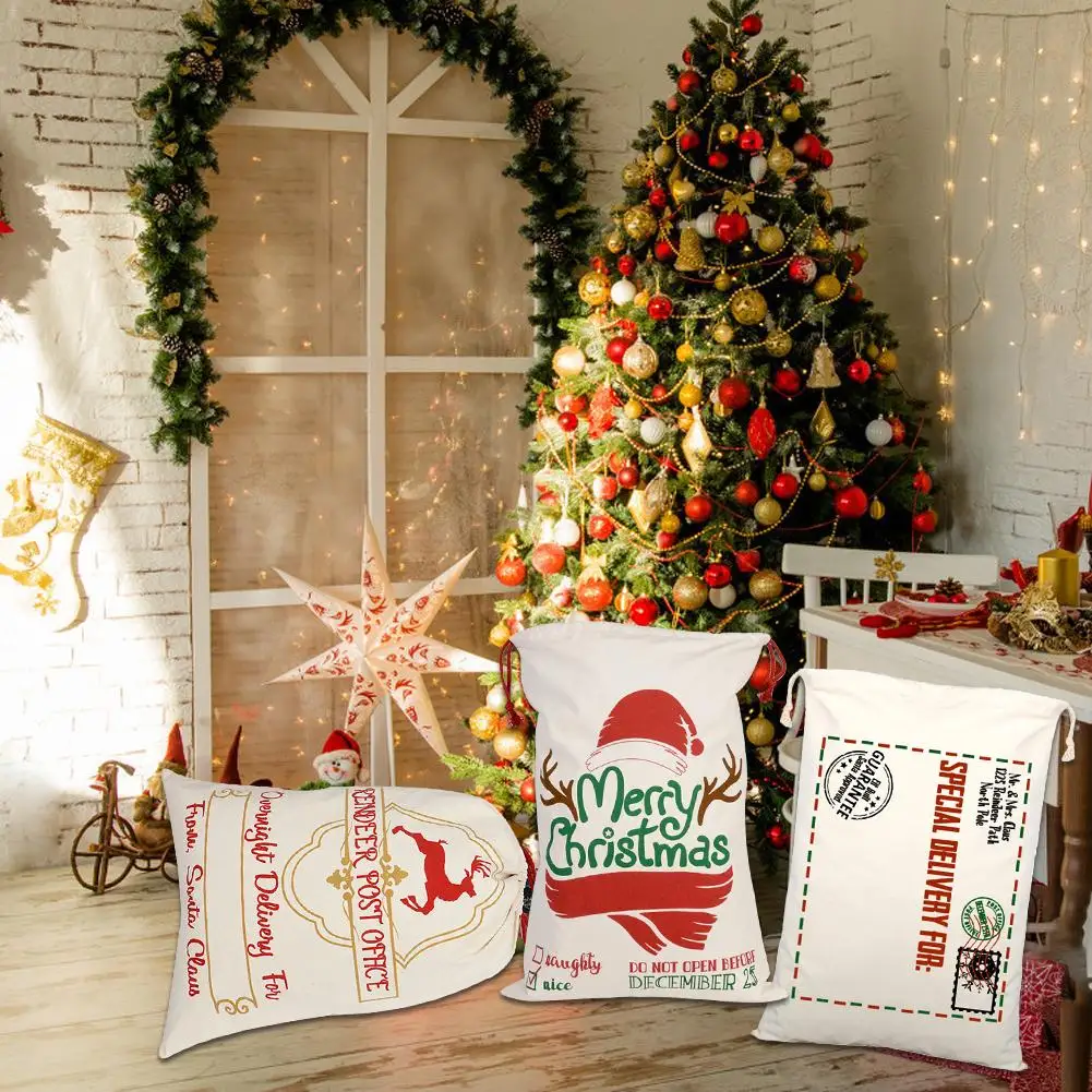 1pc 27*19in christmas bag santa sack canvas reusable candy