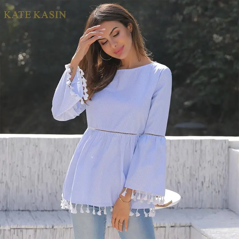 Kate Kasin Women Casual Long Flare Sleeve Splice Tops Blouses Ladies Clothes New Polka Dot Round Neck Blouse Shirts With Tassels
Kate Kasin Women Casual Long Flare Sleeve Splice Tops Blouses Ladies Clothes New Polka Dot Round Neck Blouse Shirts With Tassels