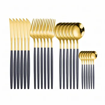 24Pcs/Set Black Gold Cutlery Set 304 Stainless Steel Kitchen Dinnerware Tableware Set Dinnerware Set Fork Spoon Knife Dinner Set
24Pcs/Set Black Gold Cutlery Set 304 Stainless Steel Kitchen Dinnerware Tableware Set Dinnerware Set Fork Spoon Knife Dinner Set
