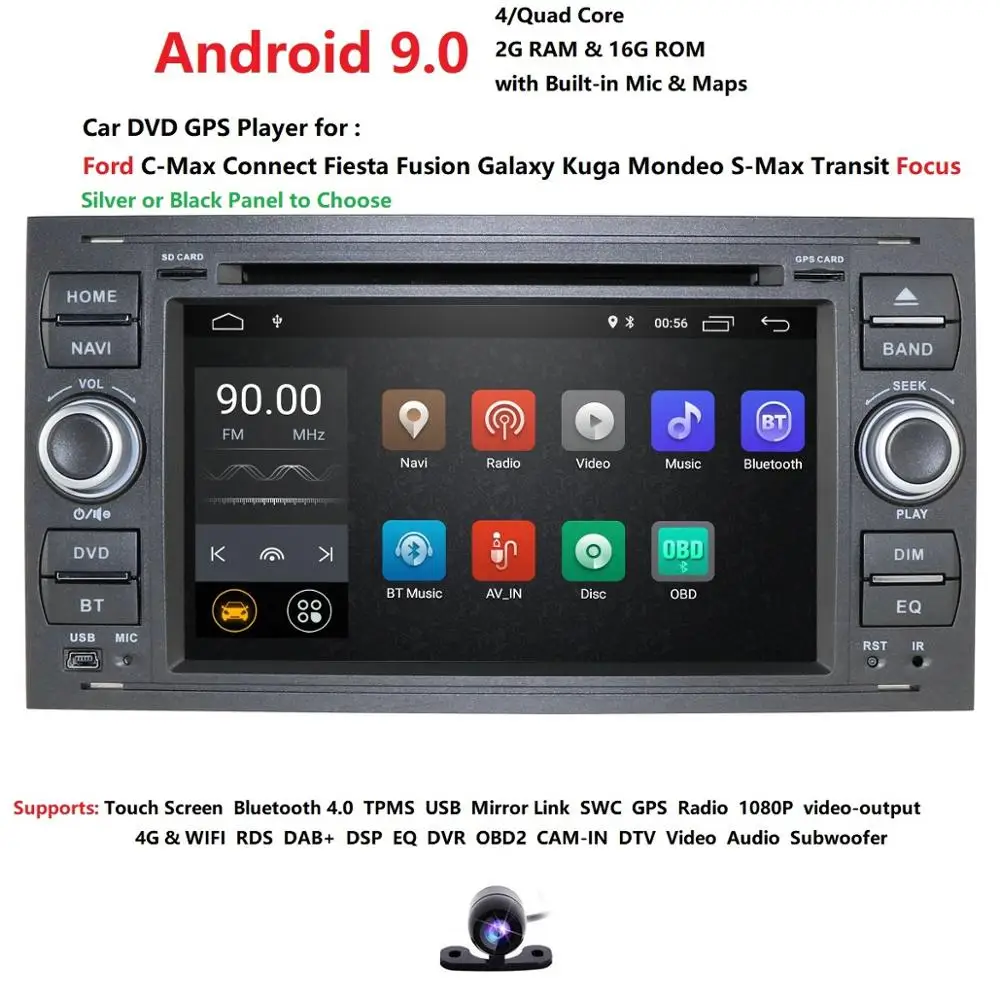 Car DVD Radio 2din Android 9.0 DAB+ In Dash For Ford Transit Focus Connect S-MAX Kuga Mondeo With QuadCore Wifi 4G GPS Bluetooth |