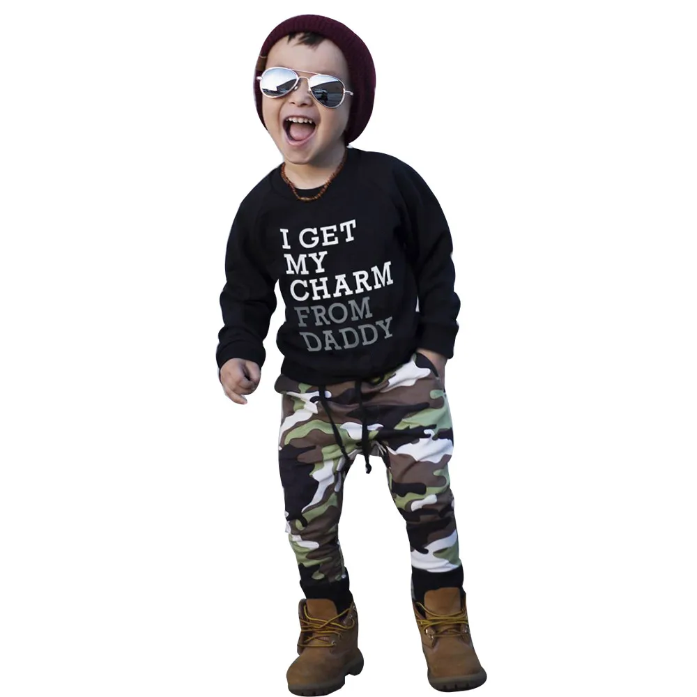 Halloween set Toddler Kids Baby Boy Letter T shirt Tops+Camouflage Pants Outfits Clothes Set Cool boy Casual fashion Outdoor Y4
Halloween set Toddler Kids Baby Boy Letter T shirt Tops+Camouflage Pants Outfits Clothes Set Cool boy Casual fashion Outdoor Y4