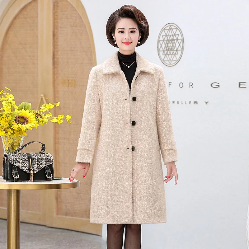 

Autumn Winter Ladies Overcoat 5XL Mink Wool Coat Women Long Fashion Elegant Single Breasted Woolen Blend Jacket PR075