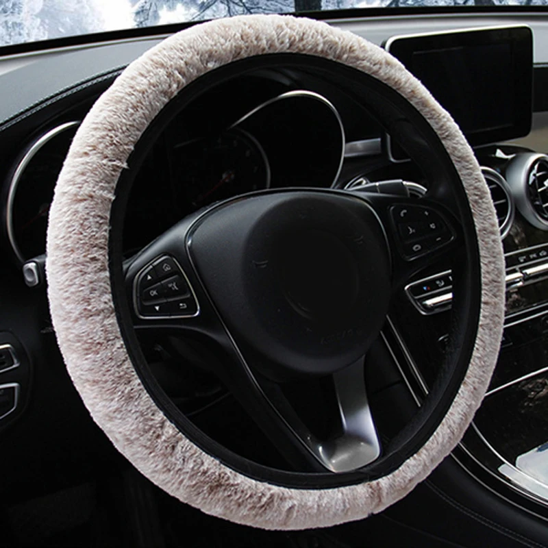 Caches de Volant Couverture Volant de Voiture Universel Housse Volant Voiture Trois Pi/èces Peluche Courte Elastique Laine Hiver Chaud Epais noir
