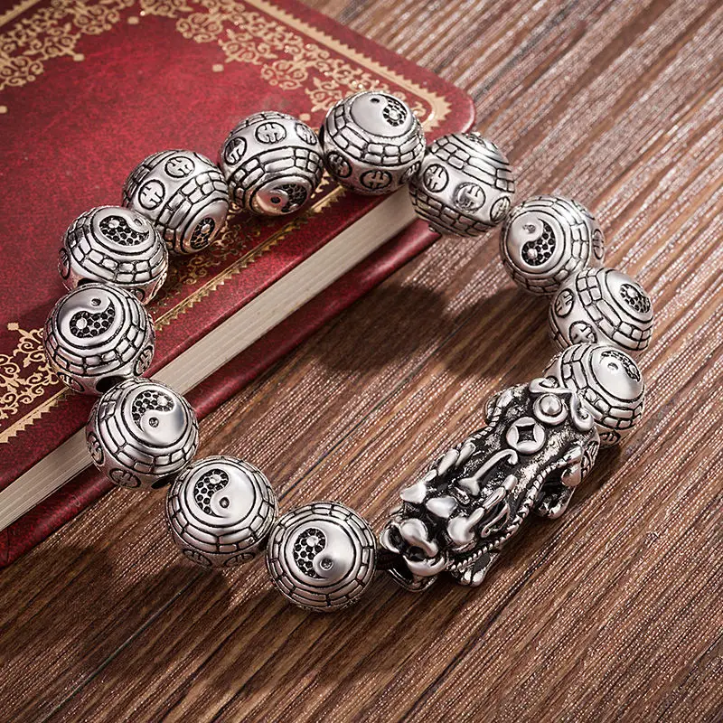Очаровательные мужские браслеты из серебра 999 пробы с монетами львом жевательной