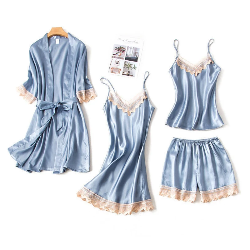 Sleepwear Women's 4 Pieces Pajama Sets Robe&Gown Sets Lace Dressing Gown Silk Satin Pyjama Femme Sexy Pijama Lounge Set
Sleepwear Women's 4 Pieces Pajama Sets Robe&Gown Sets Lace Dressing Gown Silk Satin Pyjama Femme Sexy Pijama Lounge Set