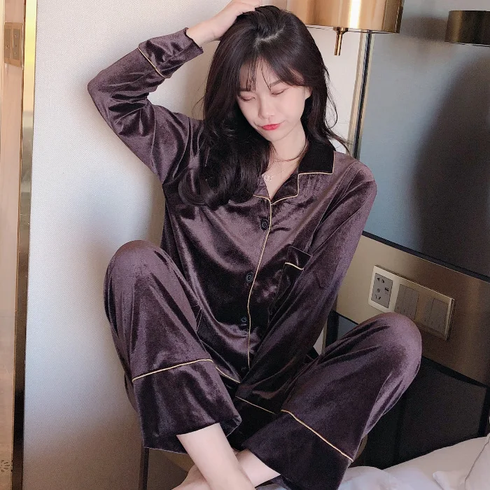 Small Fold-down Collar Gold Velvet Solid Color Long Sleeve Spring And Autumn Pajamas Women's Students Winter Cardigan Homewear S
Small Fold-down Collar Gold Velvet Solid Color Long Sleeve Spring And Autumn Pajamas Women's Students Winter Cardigan Homewear S