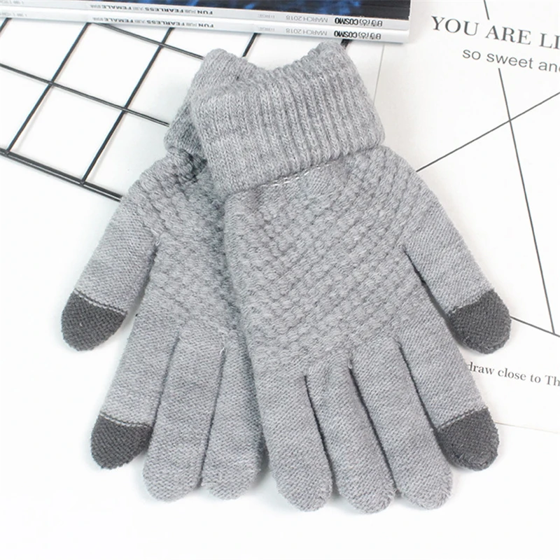 Fashion Autumn Winter Knitted Gloves Touchscreen Warm Jacquard Soft Velvet Lining Cold Weather Outdoor Women Men Couple Mitten
