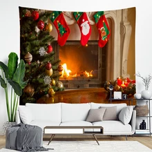 

Christmas Tapestry Snowflakes Santa Claus Winter Night Hanging Cloth Fireplace Blanket Gifts Christmas Wall Decorations for Home