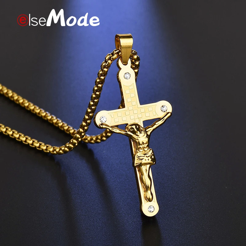 ELSEMODE Luxury Gold Color Jesus CZ Cross Pendant Necklace Stainless Steel Christian Crucifix For Men Women Wedding Jewelry Gift
ELSEMODE Luxury Gold Color Jesus CZ Cross Pendant Necklace Stainless Steel Christian Crucifix For Men Women Wedding Jewelry Gift
