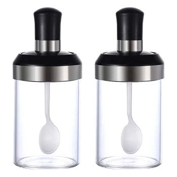

Glass Spice Jar with Serving Spoon and Screw Lid Seasoning Box Condiment Salt Sugar Storage Food Bottle for Home Kitchen