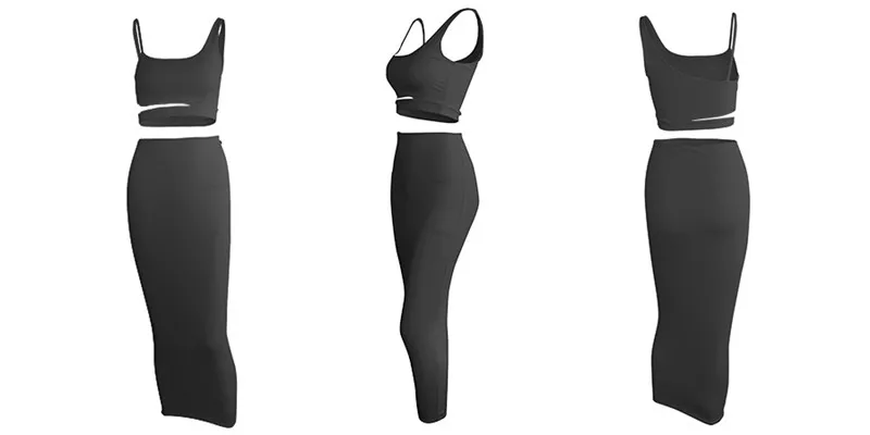FSDA Two Piece Set Summer Spaghetti Strap Crop Top Party And Midi Bodycon Skirt Club Outfit Black White Women Set Sey