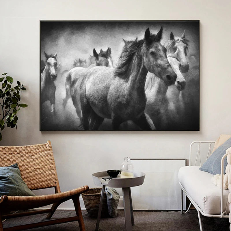 Фото Черно-белая живопись на холсте с изображением лошади в Африке животные постеры