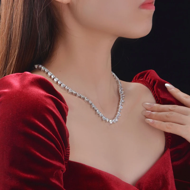 OEVAS 100% 925 Sterling Silver 6*6mm Heart High Carbon Diamond 43cm Chains Necklace For Women Sparkling Wedding Fine Jewelry