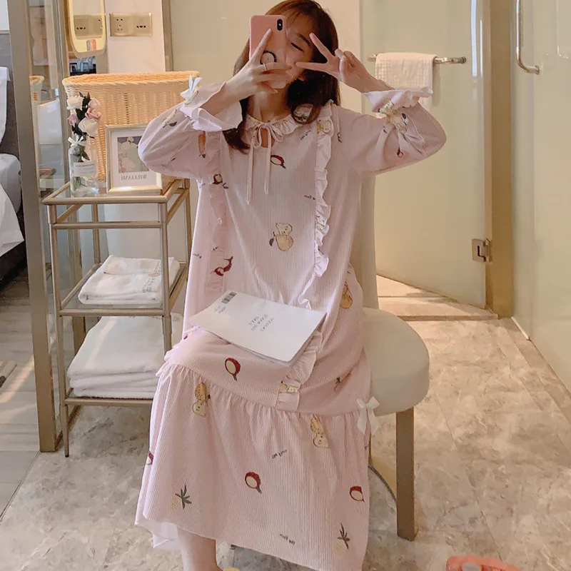 Nightgown Women's Spring And Autumn Long Sleeve Princess Pure Cotton Korean-style Cute Pear Pajamas Loose-Fit Long Skirts Thin S
Nightgown Women's Spring And Autumn Long Sleeve Princess Pure Cotton Korean-style Cute Pear Pajamas Loose-Fit Long Skirts Thin S