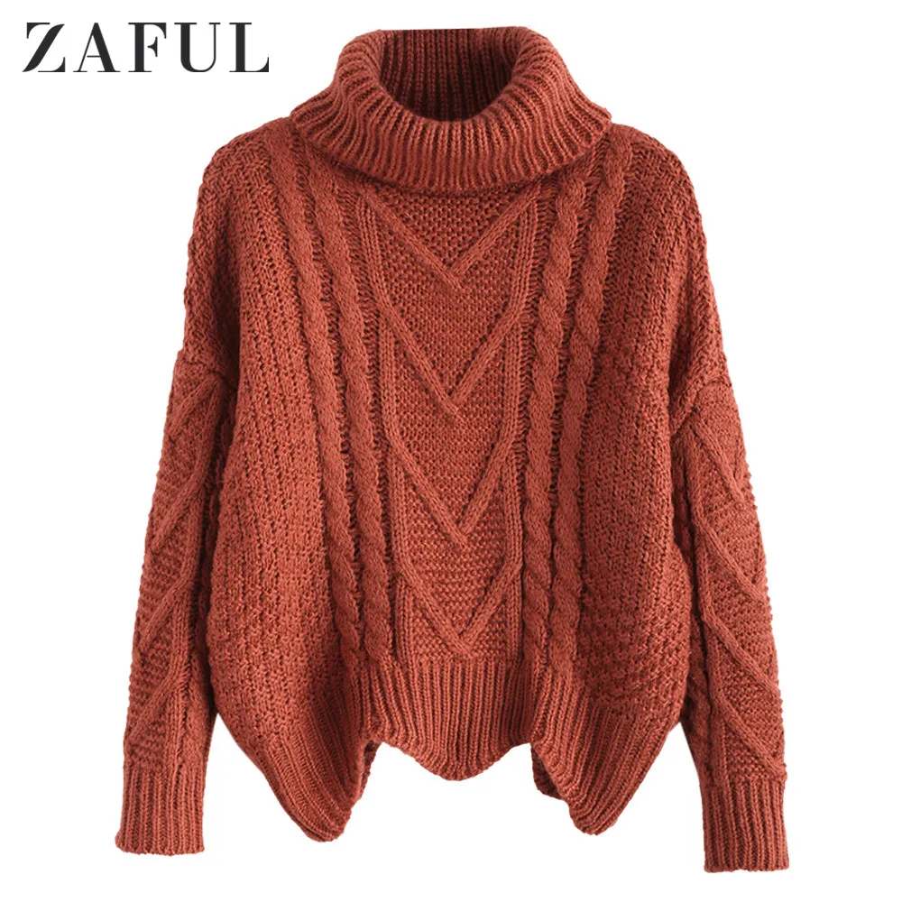 Женский Повседневный свитер Zaful однотонный вязаный пуловер с высоким воротником