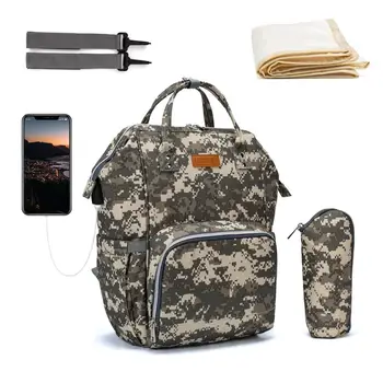 

Lequeen Mommy Backpacks Large Volume Maternity Bag Multi-function Diaper Bag Outdoor Travel USB Nappy bag Camouflage color LPB24