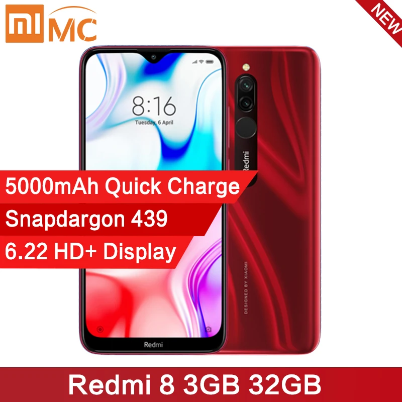 

Global Version Xiaomi Redmi 8 3GB 32GB Snapdragon 439 Octa Core 12MP AI Camera Mobile Phone 5000mAh Quick Charge CE Cellphone