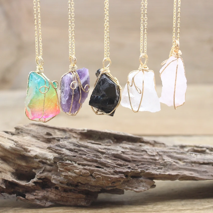 Irregular Natural Stone Healing Raw Mineral Nuggets Quartz Pendants Brass Wire Wrapped White Crystal Necklaces,QC3118
Irregular Natural Stone Healing Raw Mineral Nuggets Quartz Pendants Brass Wire Wrapped White Crystal Necklaces,QC3118