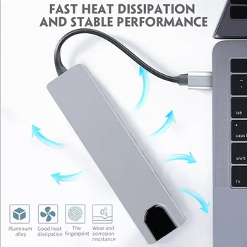 Portable 8-in-1 Type-C to USB 3.0 HUB PD HDMI RJ45 U DISK SD multifunction notebook expansion dock Adapter Converter for Laptop 
Portable 8-in-1 Type-C to USB 3.0 HUB PD HDMI RJ45 U DISK SD multifunction notebook expansion dock Adapter Converter for Laptop