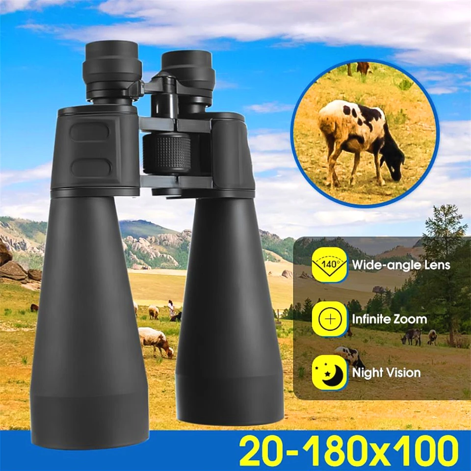big powerfull binoculars 20-180x100 zoom telescope HD Optical Lens Wide-angle Long Range Binocular Eyepiece Lll Night Vision
big powerfull binoculars 20-180x100 zoom telescope HD Optical Lens Wide-angle Long Range Binocular Eyepiece Lll Night Vision