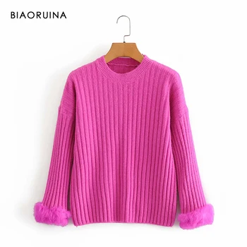 BIAORUINA Women's Solid Color Vertical Striped Knitted Pullover Fluffy Cuff Ladies Elegant Autumn Winter Sweater Round Neck
BIAORUINA Women's Solid Color Vertical Striped Knitted Pullover Fluffy Cuff Ladies Elegant Autumn Winter Sweater Round Neck