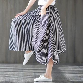 Spring Summer Retro Striped Cropped Pants Women Plus Size Cotton Linen Casual Elastic Waist Irregular Wide-Leg Pants Fat Leg
Spring Summer Retro Striped Cropped Pants Women Plus Size Cotton Linen Casual Elastic Waist Irregular Wide-Leg Pants Fat Leg
