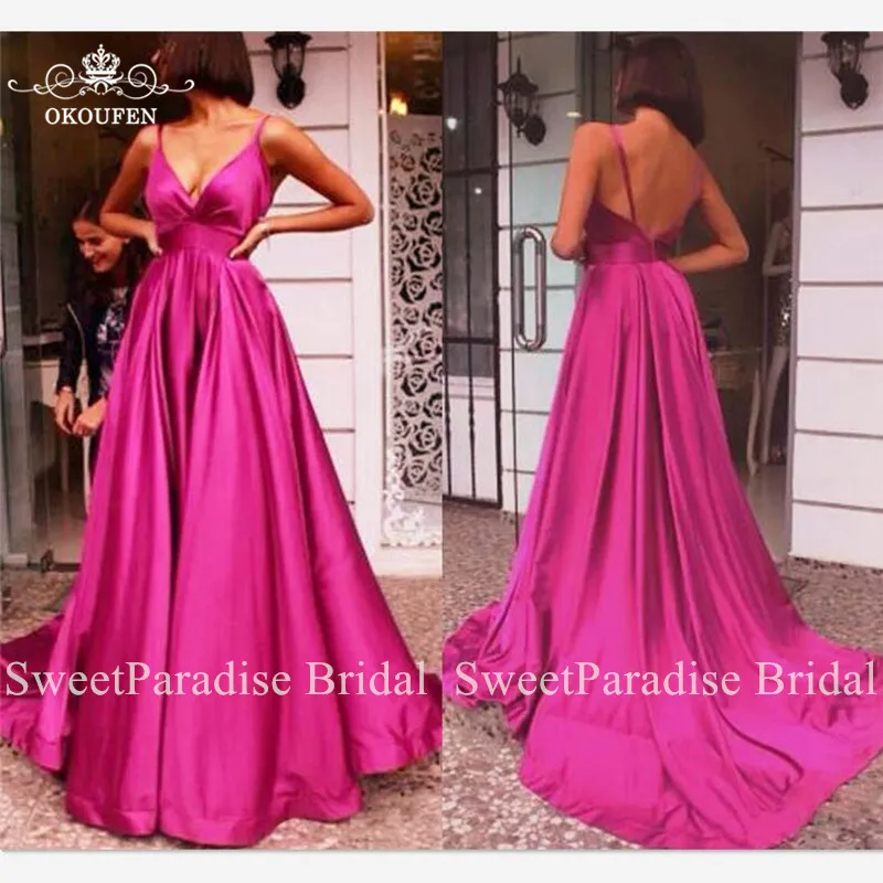 Sexy Backless Spaghetti Strap Evening Dress For Women Fuchsia Satin A Line Runway Long Prom Dresses Robe De Soiree
Sexy Backless Spaghetti Strap Evening Dress For Women Fuchsia Satin A Line Runway Long Prom Dresses Robe De Soiree
