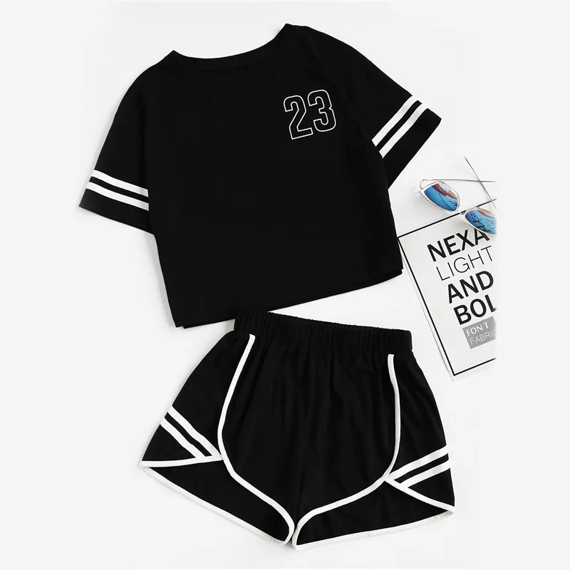 2018 New Style Women's Spring And Summer Leisure Suit Stripes Printed Letter Navel Shorts Set
2018 New Style Women's Spring And Summer Leisure Suit Stripes Printed Letter Navel Shorts Set