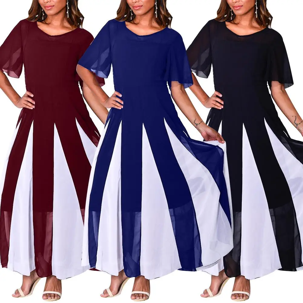 Women Round Neck Short Sleeve High Waist Color Block Large Swing Maxi Dress Gown Elegant Women's Dress Sexy Party Dress Gown Boh
Women Round Neck Short Sleeve High Waist Color Block Large Swing Maxi Dress Gown Elegant Women's Dress Sexy Party Dress Gown Boh