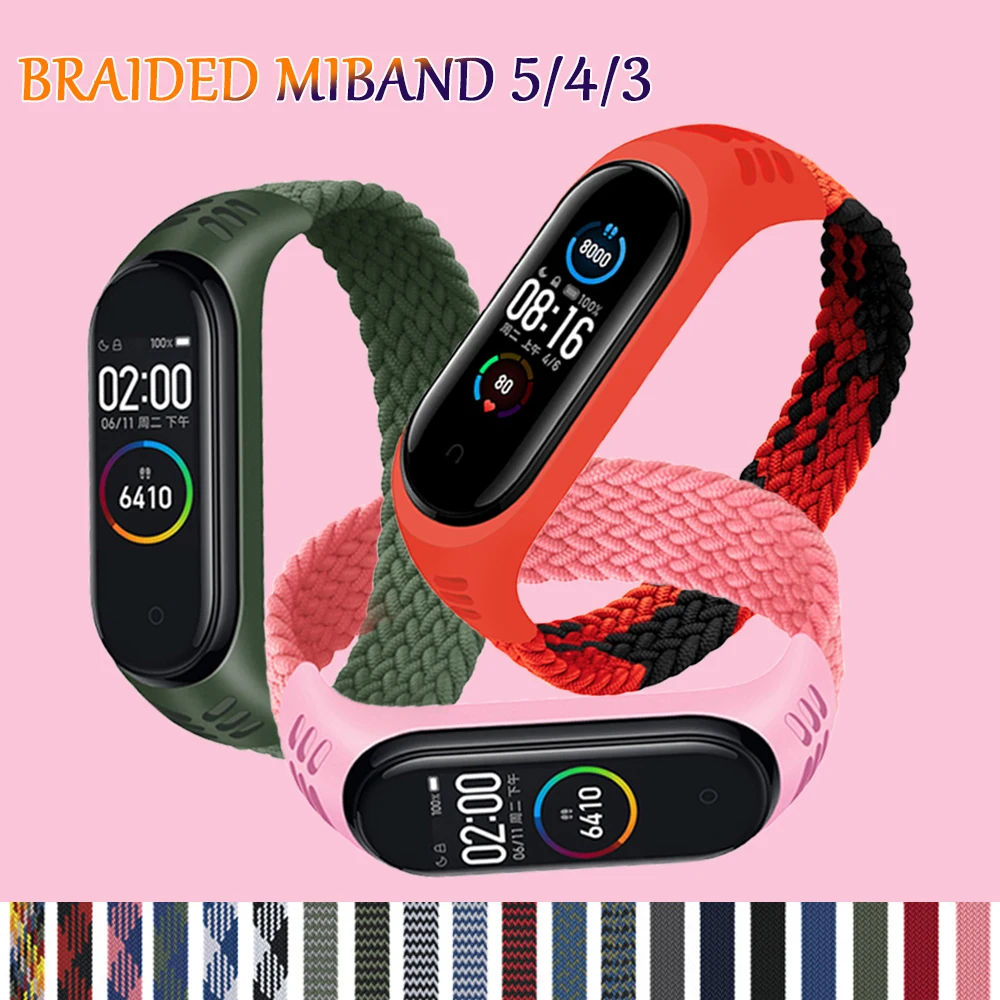 Ремешок для Mi band 5 нейлоновый плетеный браслет xiaomi 4 3 6 | Наручные часы