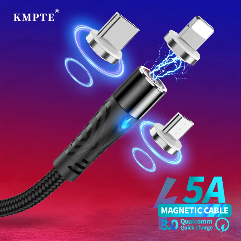Магнитный кабель KMPTE 5A Type C Micro USB для iPhone 11 Pro Max быстрая зарядка Huawei P40 магнитный