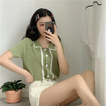 Make firm offers ice silk knitwear loose short-sleeved blouse color matching polo shirts and a half sleeve
Make firm offers ice silk knitwear loose short-sleeved blouse color matching polo shirts and a half sleeve