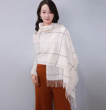 

200*70cm Large Women Wool Shawl Plaid stripe Scarf Cashmere fringe Hijab tassels Wrap Scarves Winter shawls WJ408