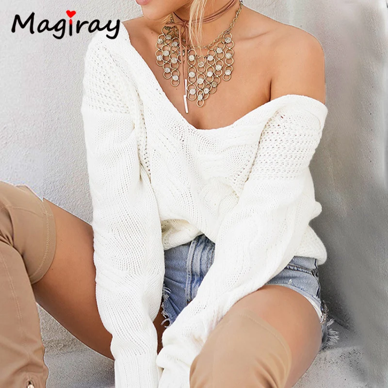 Knitted Sexy One Shoulder Deep V Neck Sweater Women 2019 Autumn Winter Plus Size Pullover Female Streetwear Twist White Jumper
Knitted Sexy One Shoulder Deep V Neck Sweater Women 2019 Autumn Winter Plus Size Pullover Female Streetwear Twist White Jumper