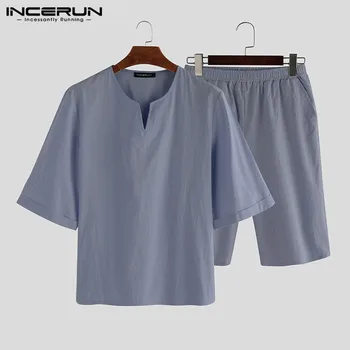 Men Pajamas Sets Cotton Solid Color Leisure Nightgown 2020 Short Sleeve V Neck Tops Shorts Homewear Sleepwear Sets S-3XL INCERUN
Men Pajamas Sets Cotton Solid Color Leisure Nightgown 2020 Short Sleeve V Neck Tops Shorts Homewear Sleepwear Sets S-3XL INCERUN