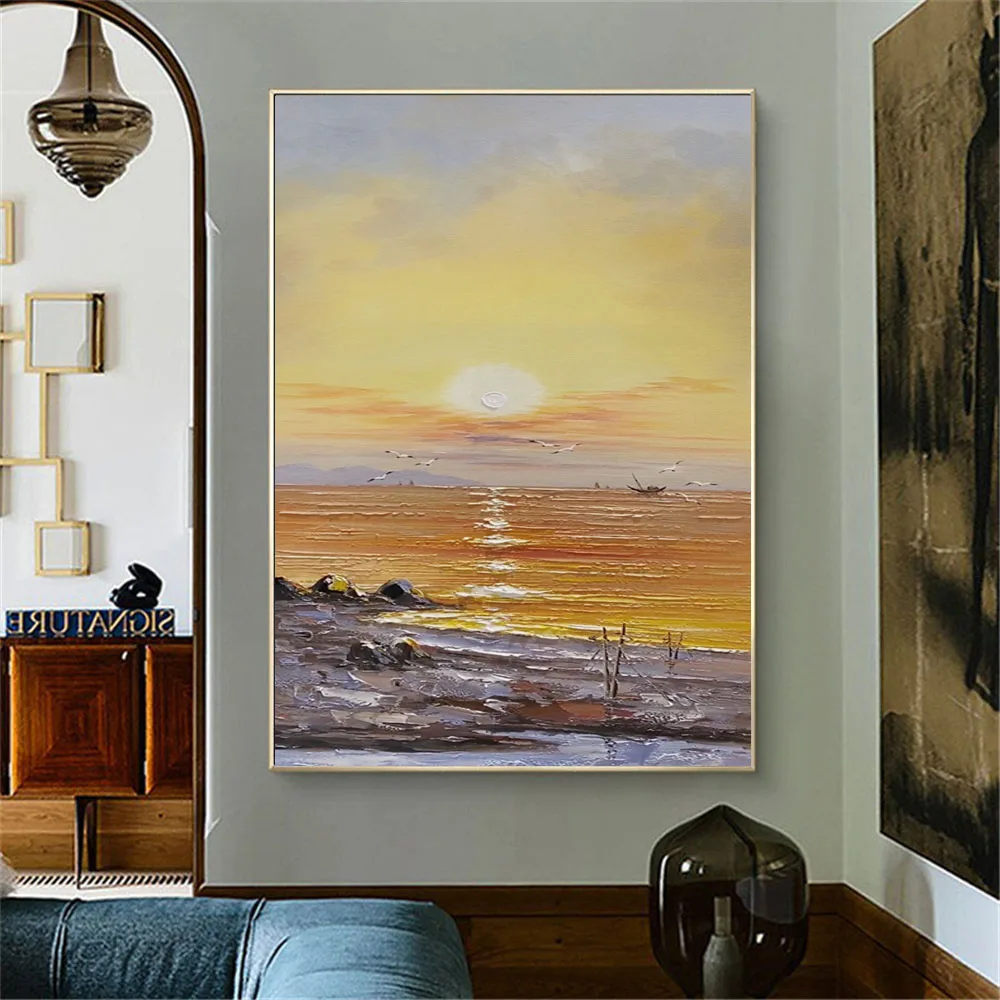 Hand-Painted Oil Painting Modern Abstract Art Sea Sunrise Seagull Sailboat Canvas Paintings Living Room Decoration Mural Picture
Hand-Painted Oil Painting Modern Abstract Art Sea Sunrise Seagull Sailboat Canvas Paintings Living Room Decoration Mural Picture
