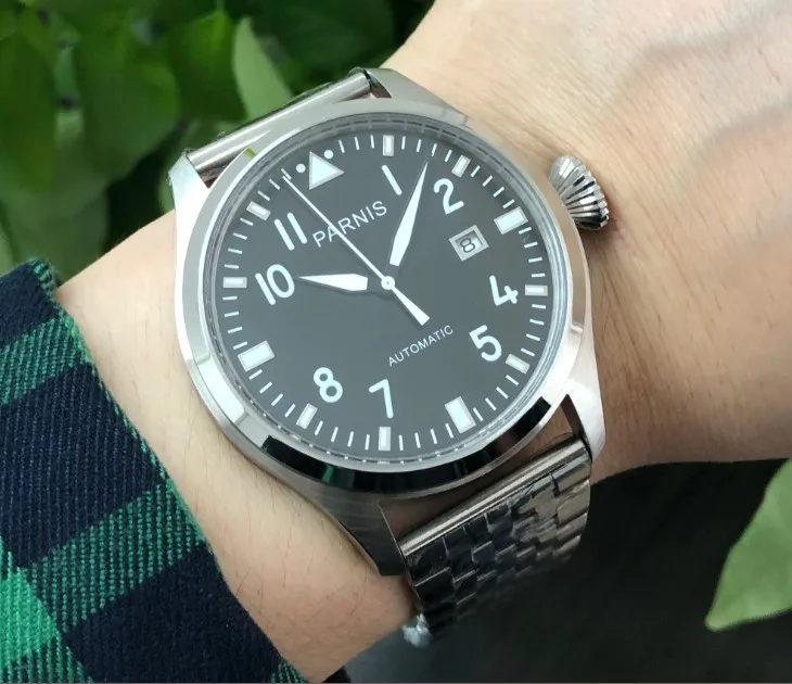 Sapphire crystal or mineral glass 47mm PARNIS Black dial Automatic Self-Wind movement Auto Date men watches luminous PA164-P8
Sapphire crystal or mineral glass 47mm PARNIS Black dial Automatic Self-Wind movement Auto Date men watches luminous PA164-P8