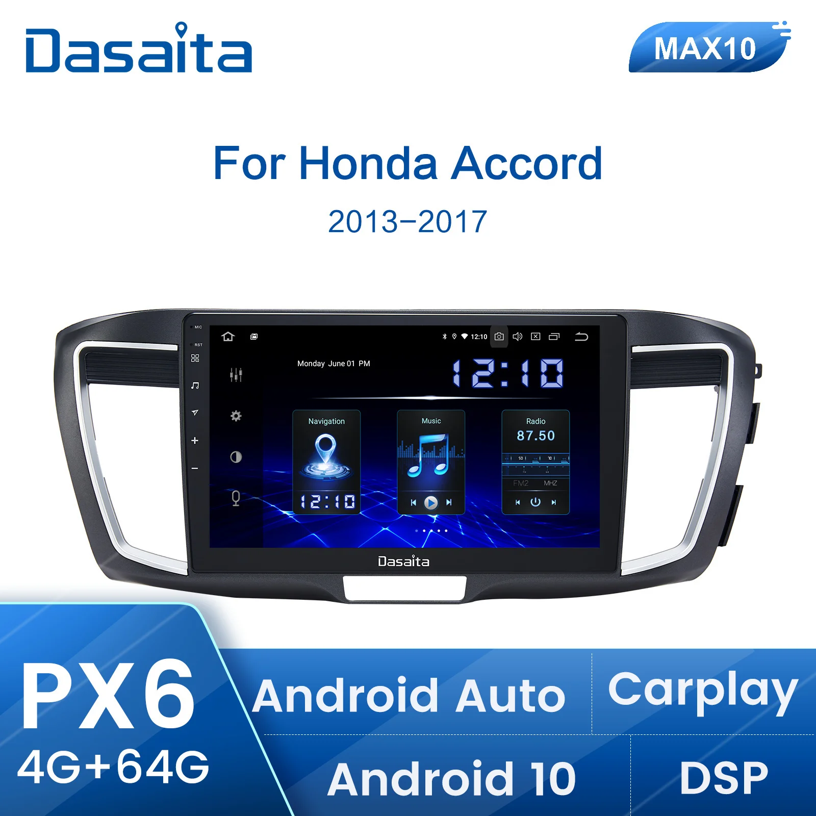 Автомобильная магнитола Dasaita 10 2 дюйма для Honda Accord 2013-2017 Android автомобильный