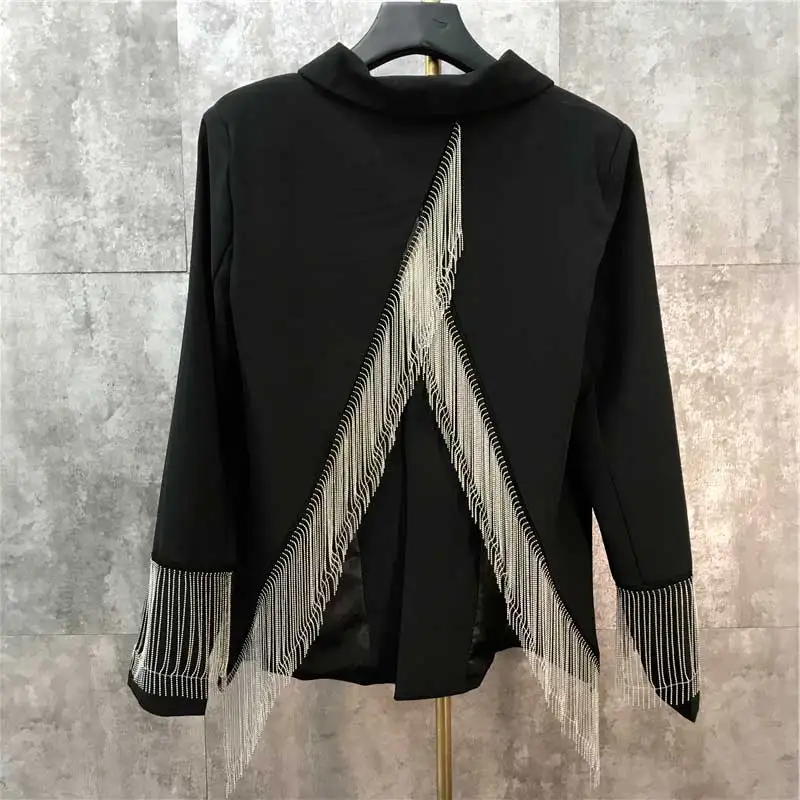 Boho Inspired Black Silver Tassel Blazer jacket women long sleeve one button notched supper chic jacket supper chic outwear 2019
Boho Inspired Black Silver Tassel Blazer jacket women long sleeve one button notched supper chic jacket supper chic outwear 2019